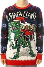 SANTA CLAWS T-Rex Dinosaur Ugly Christmas Sweater Mens Funny Jumper
