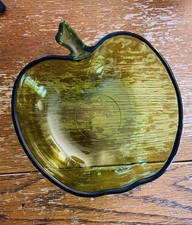 Vintage Avocado Green Glass Apple Shaped Bowl Hazel Atlas 6”