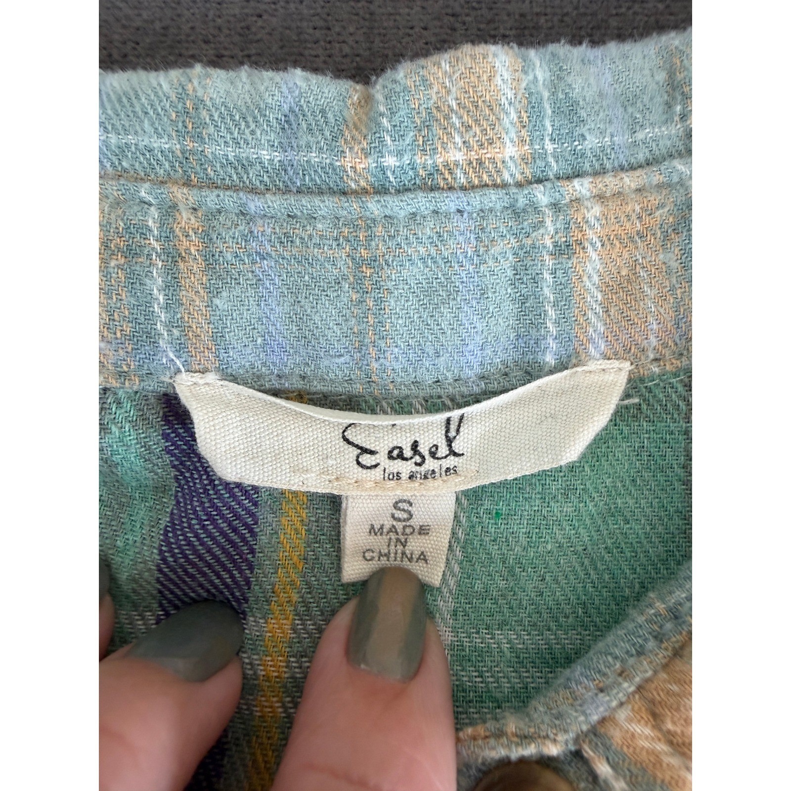 Easel Plaid Patchwork Button Down Shirt Womens S … - image 5