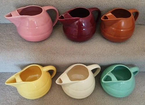Bauer Ice-lip Pitchers (6) 6 Pitchers / 6 Colors, ON SALE! Vintage Art Pottery