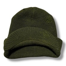 Vtg 80s US Army Wool Watch Cap Knit Military Hat Beanie Bill Visor Green