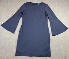 Lauren Ralph Lauren Dress Womens 12 Navy Blue Bell Sleeve Metallic Sheath Party