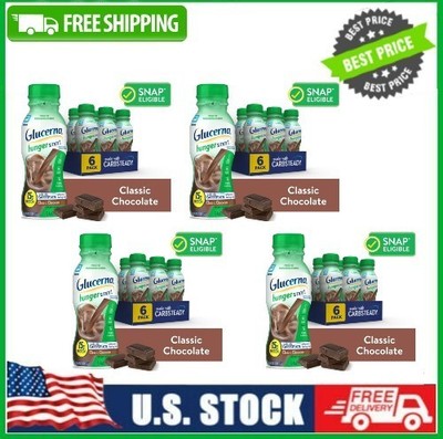 4 Box Glucerna Hunger Smart Diabetic Protein Shake, Classic Chocolate, 6 Ct Box