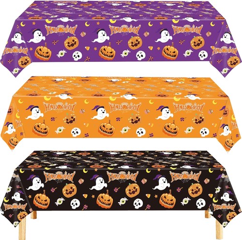 Precioso mantel de plástico desechable de Halloween calabaza