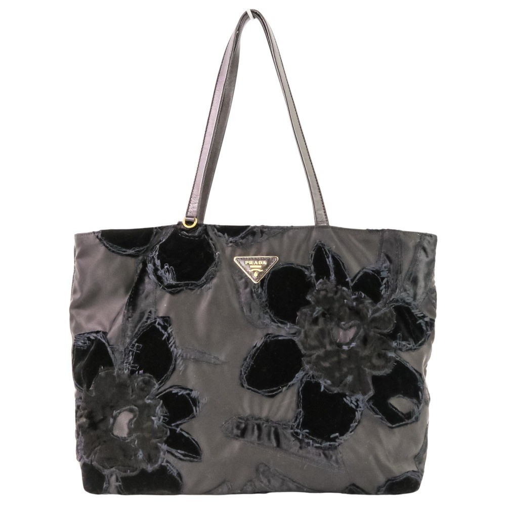 PRADA Velvet Flower Nylon Tote Bag in Black Women USED | eBay