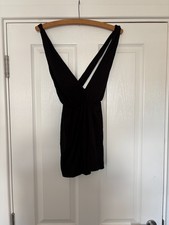 Pull & Bear Black Cross Back Top Size 8 ? Euro Sleeveless Deep V Neck Made in Tu