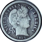 1914 P BARBER DIME - 90% SILVER - MELT VALUE $ 5 + - DB 013