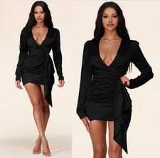 Sexy Beautiful Women's V Neckline Long Sleeve Faux Wrap Mini Dress