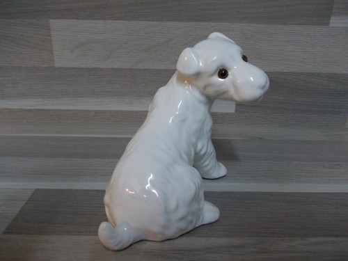 Hund Foxterrier Figur 12 cm Keramik Porzellan 60er Jahre Majolika mit Glasaugen - Bild 5 von 6