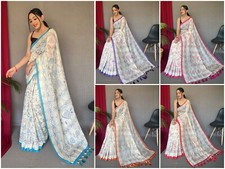 Designer Printed Cotton Saree Women Casual  Wear Light Weight Easy to Wear Sari