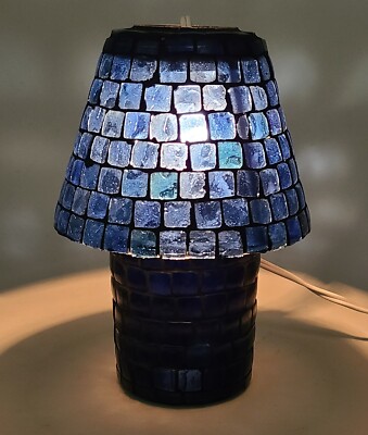 Lamp Cobalt Blue Mosaic Shade and Round Base for T-lite 6''D x 7''Hi FREE SHIPPING