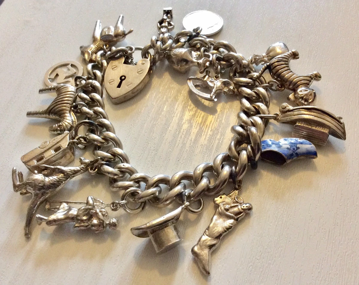 Superb Massive Really Heavy Solid Silver Charm Bracelet Over 85 Grams