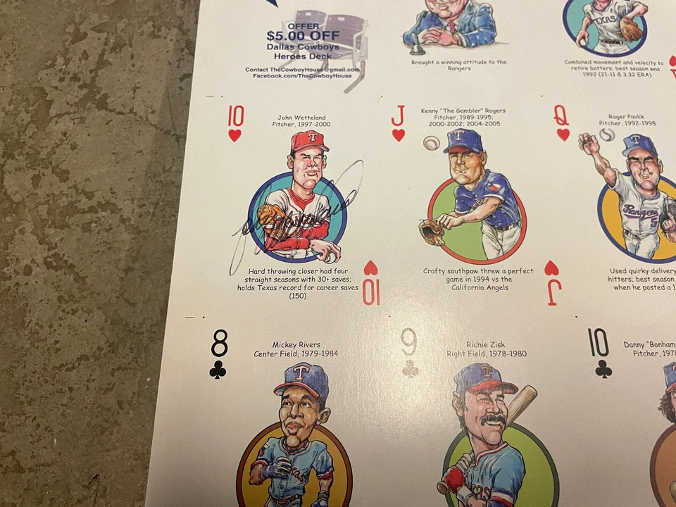 Texas Rangers Uncut Hero Deck Card Sheet Signed by Greer, Wetteland & Petralli - Image 3 of 4