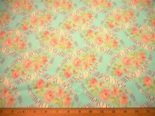 Floral Fabric By Yard SALE Pink Roses Green Blue on Turquoise Premium Cotton C