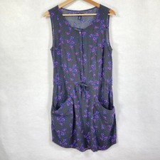 Gap Floral Print Black And Pink Midi Tank Dress Pockets Drawstring Waist Med