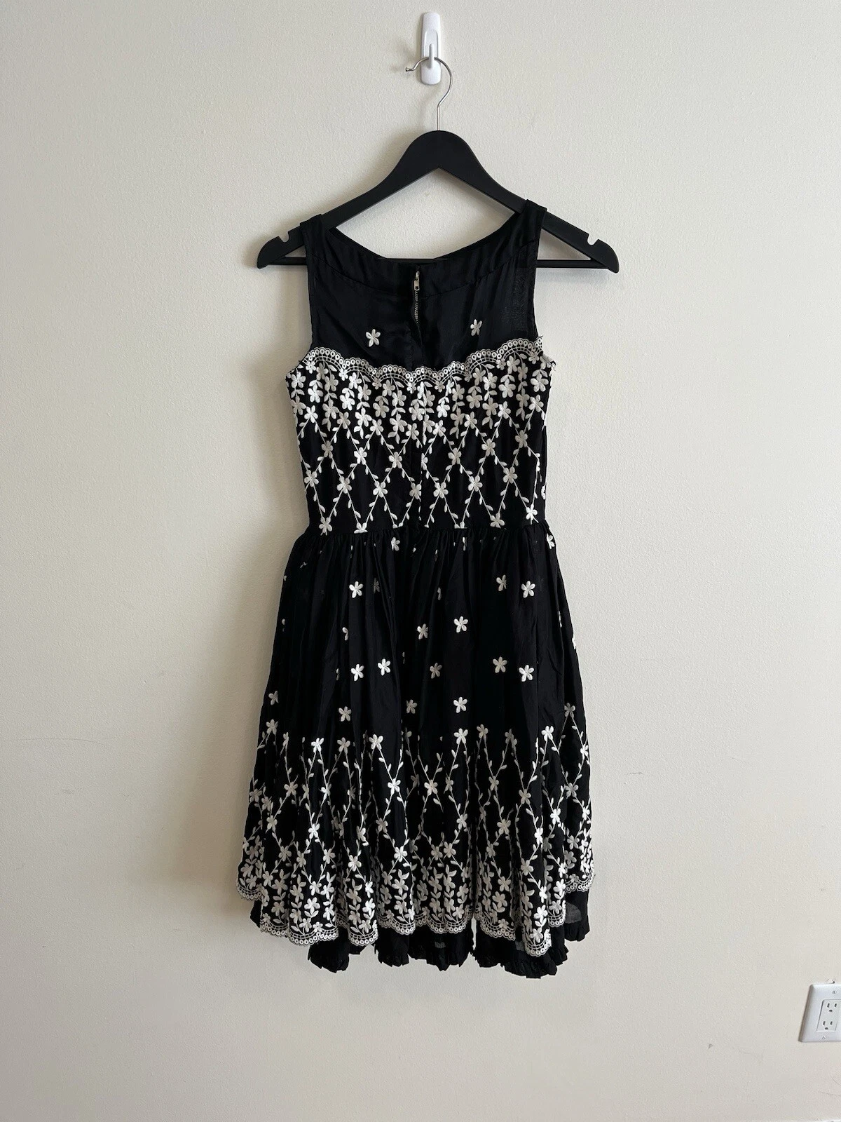 Abito midi RED VALENTINO 40 US S ricamato cravatta floreale nero bianco