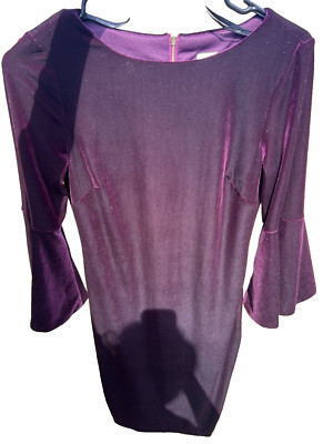 Calvin Klein Women's Bell-Sleeve Velvet Dress Size 2 Color Aubergine *Witch Goth