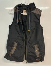 Marley Lilly Women's Black Brown Full Zip Hooded Utility Vest Size M Outdoor