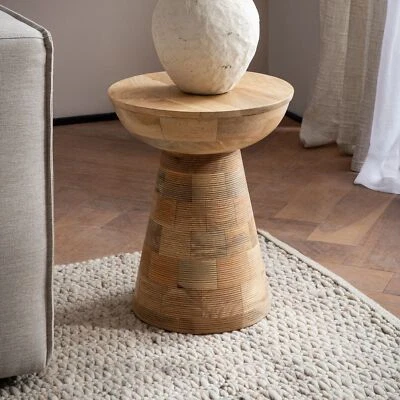 Table d'appoint en bois massif Ø37cm Ronde Petite table basse décorative - Photo 1/4