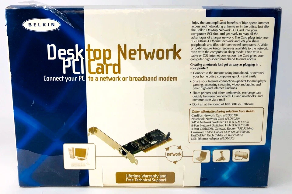 Brand New Belkin Desktop Network PCI Card 10/100BT Ethernet Cable DSL Modems - Image 3 of 4