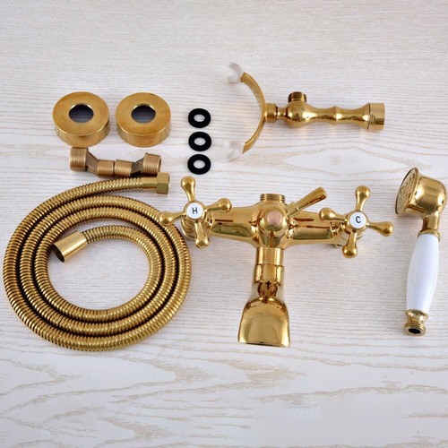 Luxury Gold Color Brass Wall Mounted Bath Clawfoot Tub Faucet Hand Shower yna847 - Picture 4 of 9