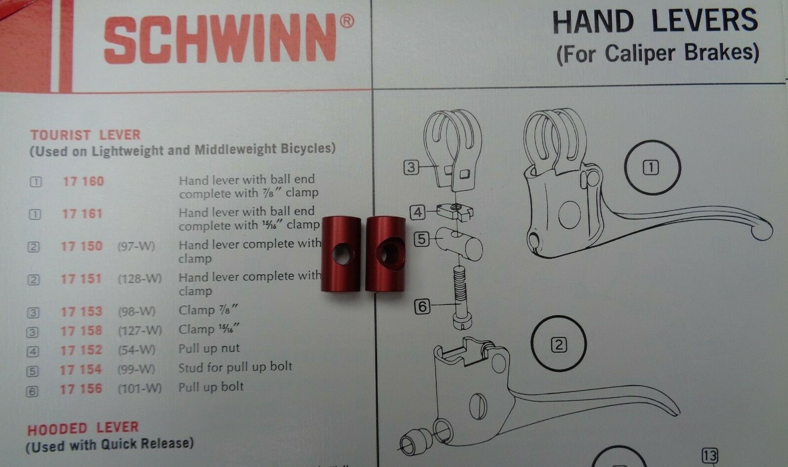 SCHWINN BICYCLE BRAKE HANDLE RED DOTS * STINGRAY * KRATE * MANY