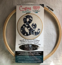 Crafting with Buttons Black Grey White Hoop Art Kit Ampersand on Canvas in Hoop