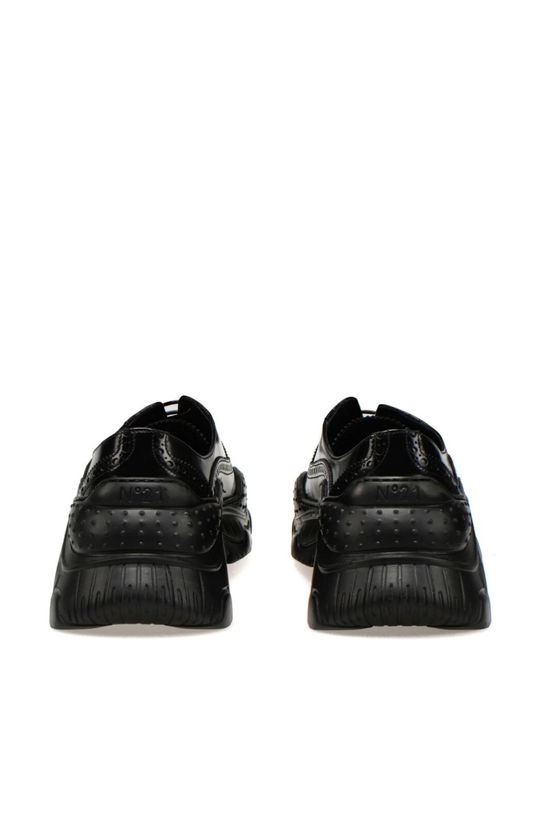 No21 Italy Black Leather Lace Up Leather Oxford Sneaker  display picture 1
