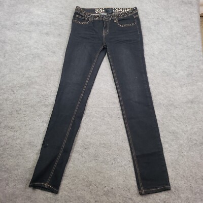 Iris Jeans Jeans Juniors 9 Skinny Studded Low Rise Dark Wash Black Pants 30x32