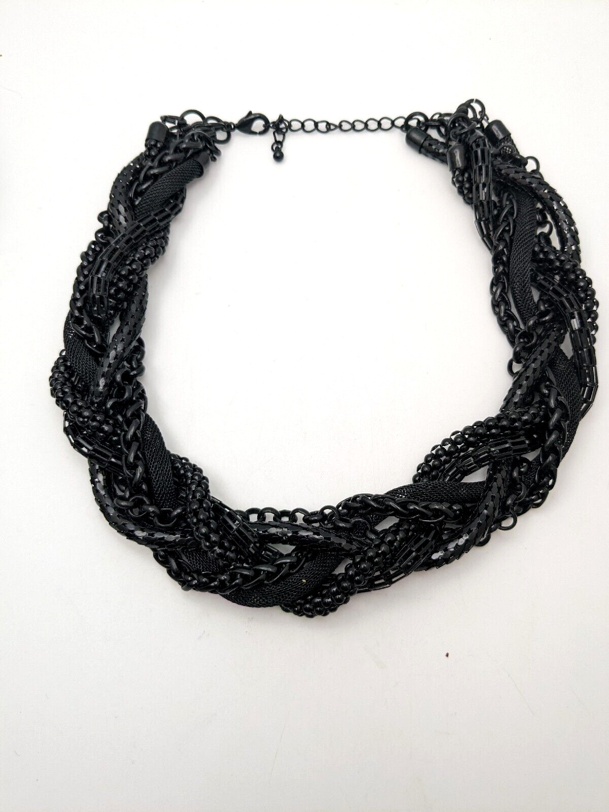 Unsigned Braided Statement Necklace six Black mes… - image 3