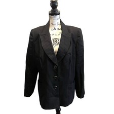 Lily Taylor Suit Blazer Jacket Black Pinstripe Size 16 Vintage Modesty Panel