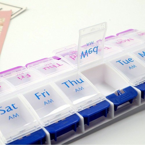 Travel Weekly 7 Days Pill Box 14 Compartments Pill Organizer Plastic Storage Set - Bild 5 von 12