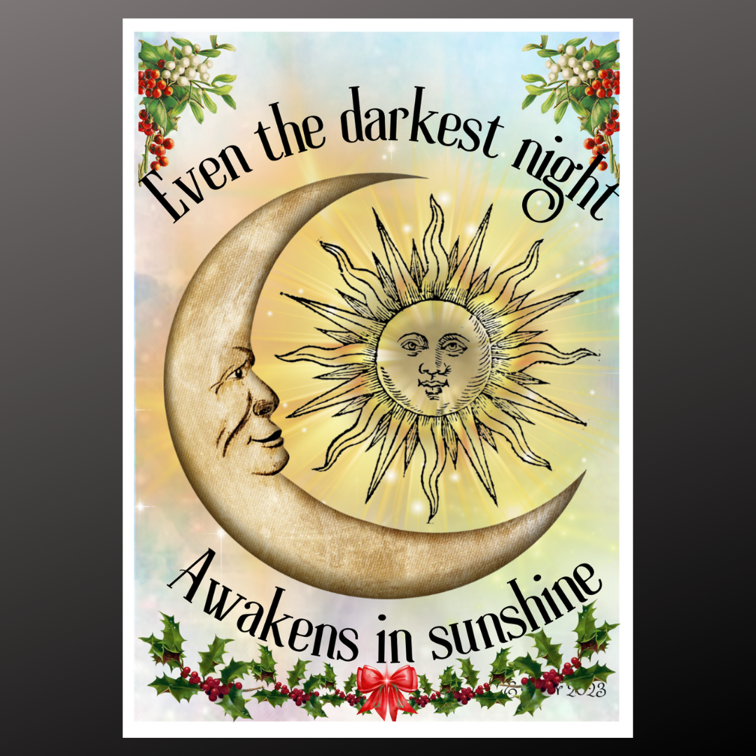 Yule Christmas Card Celestial Sun Moon Wiccan Pagan Yuletide Winter