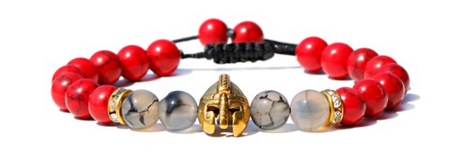 Natural Lava Stone Men Sparta Gold Silver Helmet Viking Bead Charm Bracelets - Picture 4 of 14