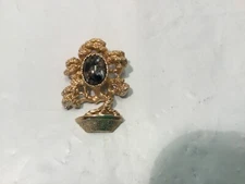 VTG Signed AMWAY Bonsai Tree of Life Black Lucite Gold Tone Brooch Pin VGC