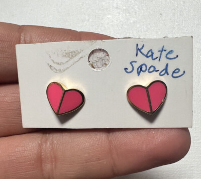 Kate Spade New York Womens Heart Stud Earrings Flamingo Pink Gold