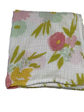 Cloud Island Floral Swaddle Blanket Muslin Pink Green Yellow Cotton Wrap 37x44