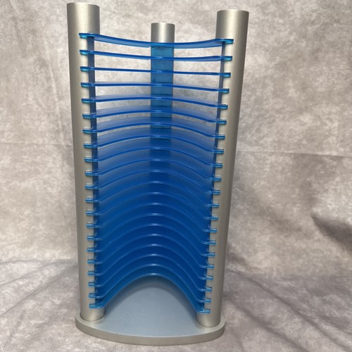 Vintage Y2K Atlantic Blue Silver CD Tower Wood Rack Holder Case Storage Holds 20