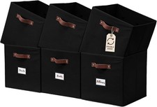 Cube Storage Bins with Labels, 6-Pack Black Fabric Organisers for Shelv