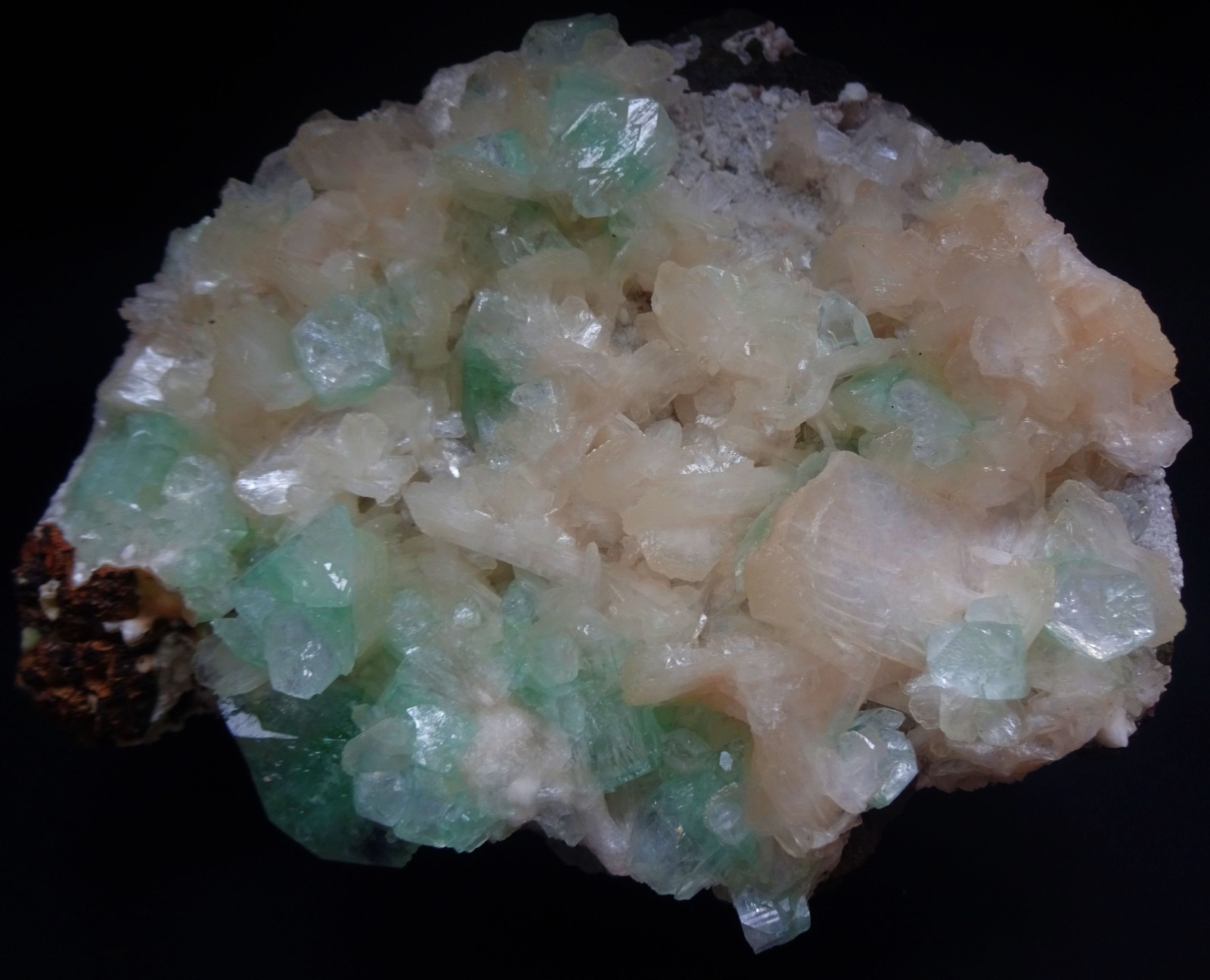 Green Apophyllite & Stilbite Crystals On Matrix Minerals Specimens