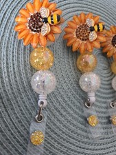 Sunflower with Bee Retractable Badge Reel ID Badge Holder Swivel, Alligator Clip