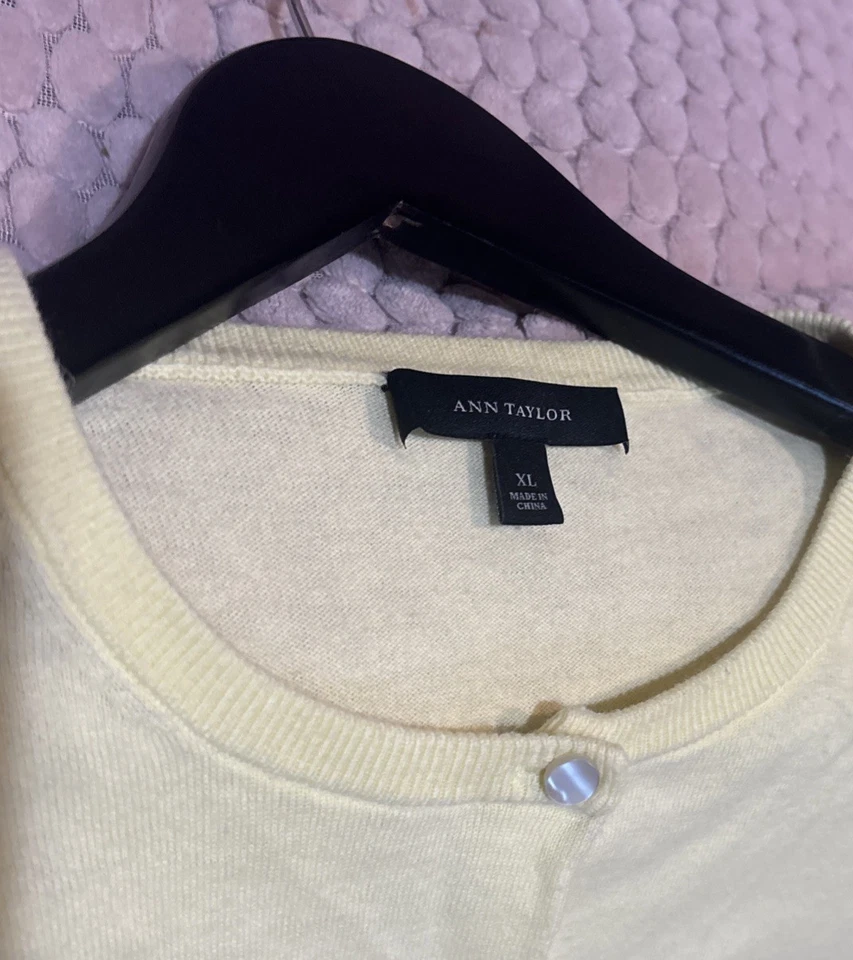 Cárdigan suéter tejido ajustado manga 3/4 amarillo neón Ann Taylor para mujer talla XL Foto 4 de 4