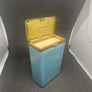 1940’s Blue Rectangular Cigarette Case with Gold Tone Hinged Flip Top Lid. Soft