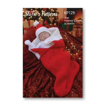 SHIFIO'S PATTERNS Knitting Pattern for Christmas Stocking Baby Cocoon & Hat- 3 Sizes - KP129