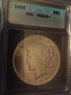 1923-P ICG MS63+ Peace Silver Dollar. Rare Grade. KM#150. 90% Silver Coin. Tops!