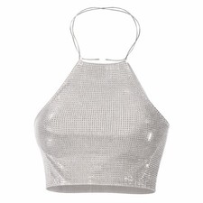 ZARA crop top aperto dietro tulle collo alto scintillante strass festa Y2K