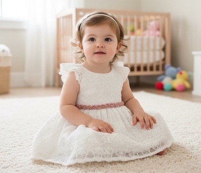 Laura Ashley London White DRESS Baby Girl's Floral Lace Gown Sz 12M FLOWER  GIRL | eBay