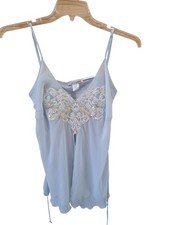 Linea Donatella L Sheer Blue Chemise Embroidered Floral Lace Women's Negligee