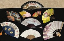 Japanese Odori Geisha Dance Hand Held SENSU Folding Fan Lot x9 * EXCELLENT