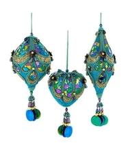Peacock Heart, Drop and Ball Shaped Ornament Set S4440